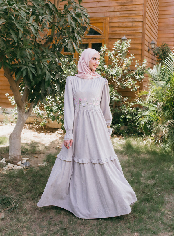 Layered Velvet Floral Dress -0150